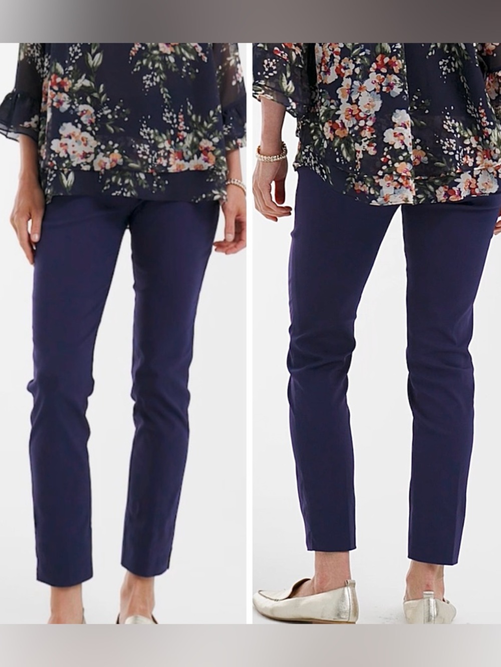 NEW Chicos So Slimming Girlfriend Jeans Size 10 TALL Velvety Flocked Floral Boho